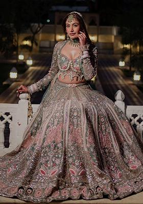 Sea Green Sequin Pearl Embroidered Kasturi Silk Lehenga Set