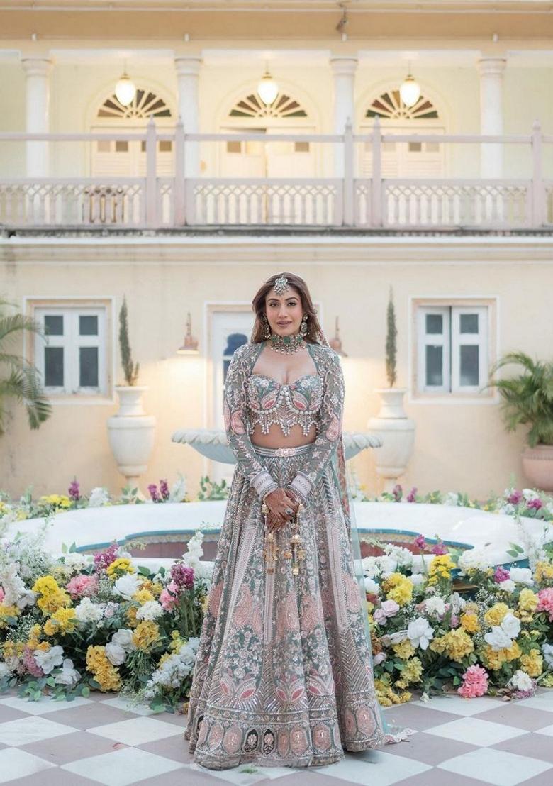 Sea Green Sequin Pearl Embroidered Kasturi Silk Lehenga Set