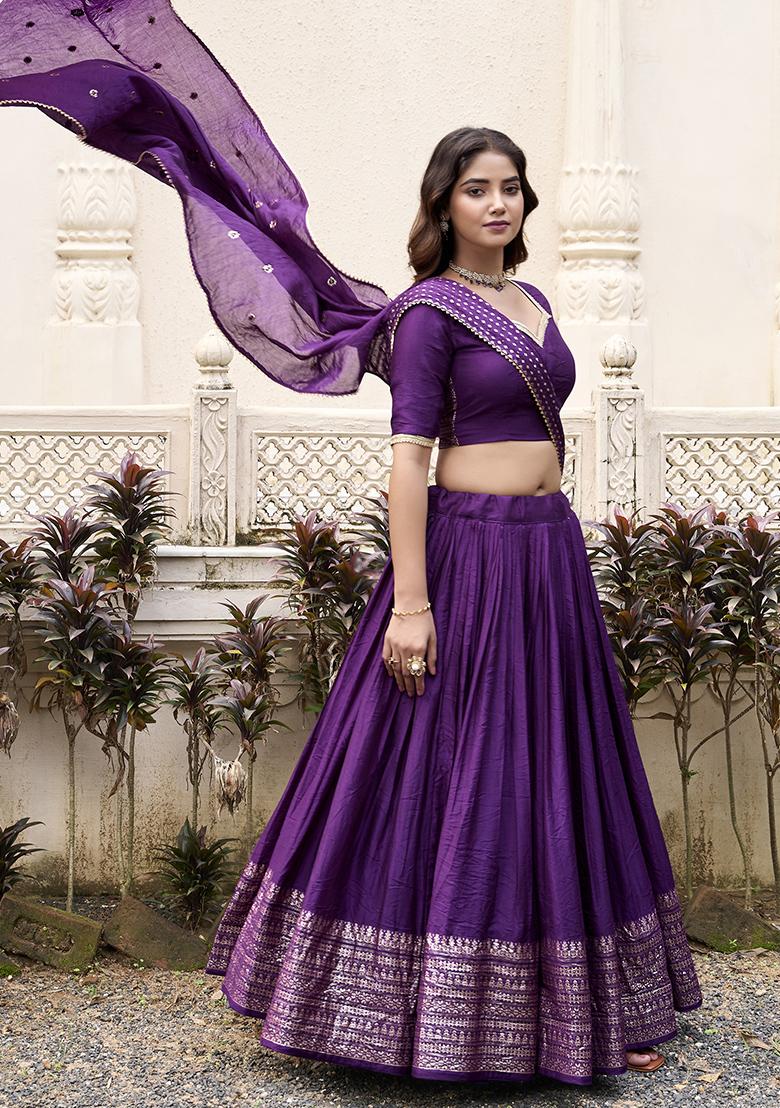 Dark Purple Zari Woven Pure Chanderi Lehenga Set