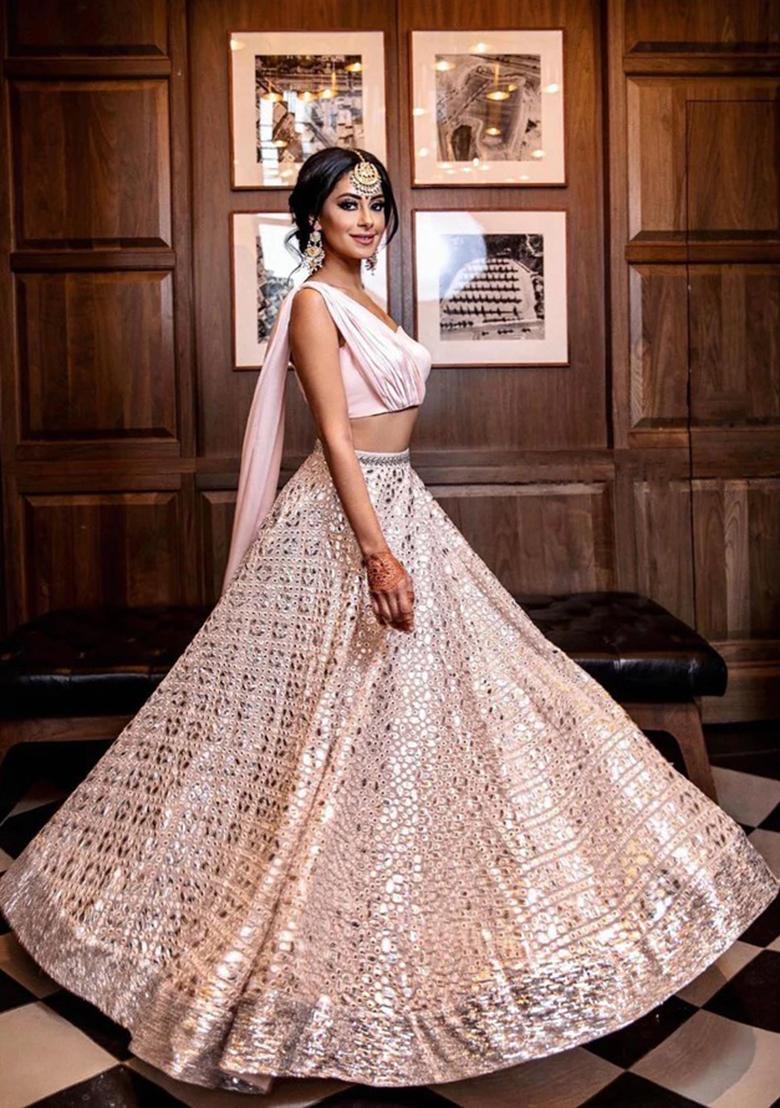 Pink Sequin Thread Embroidered Georgette Lehenga Set