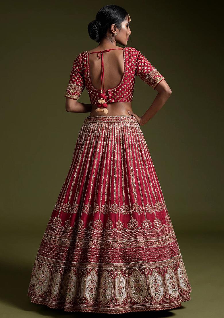 Red Sequin Embroidered Silk Lehenga Set