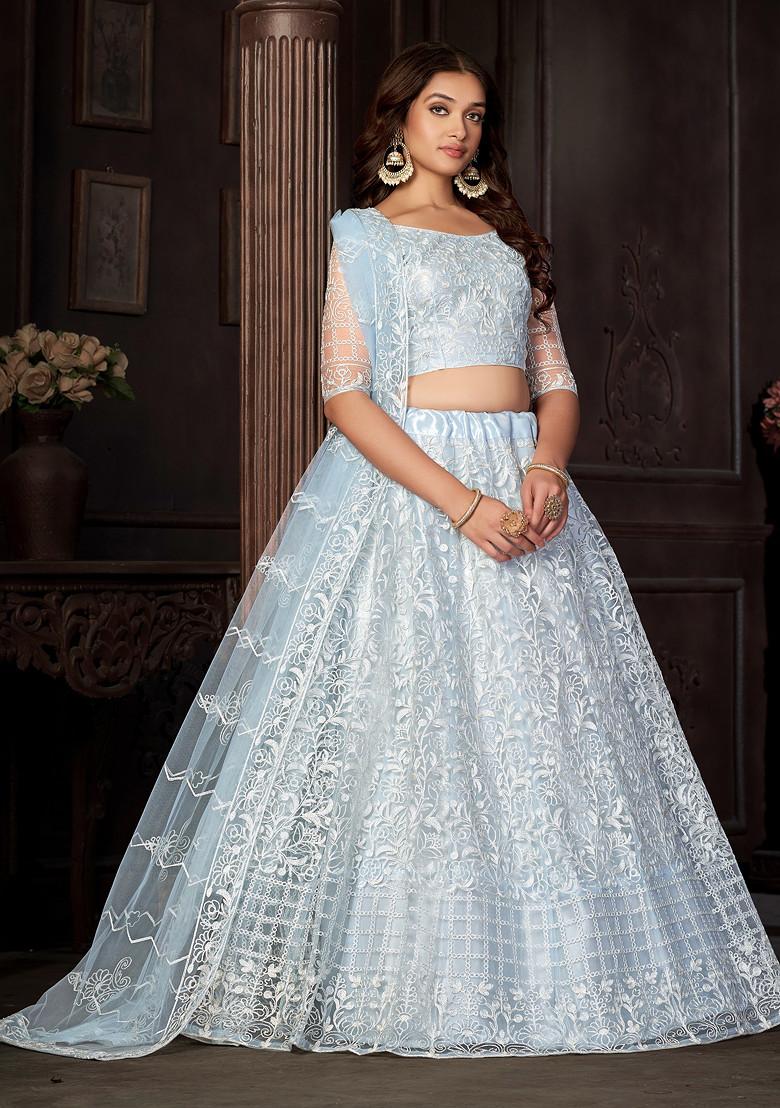 Light Sky Embroidered Net Lehenga Set