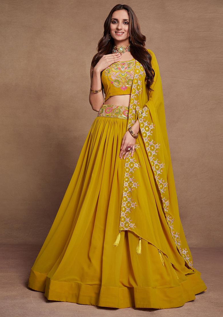 Yellow Sequin Embroidered Georgette Lehenga Set