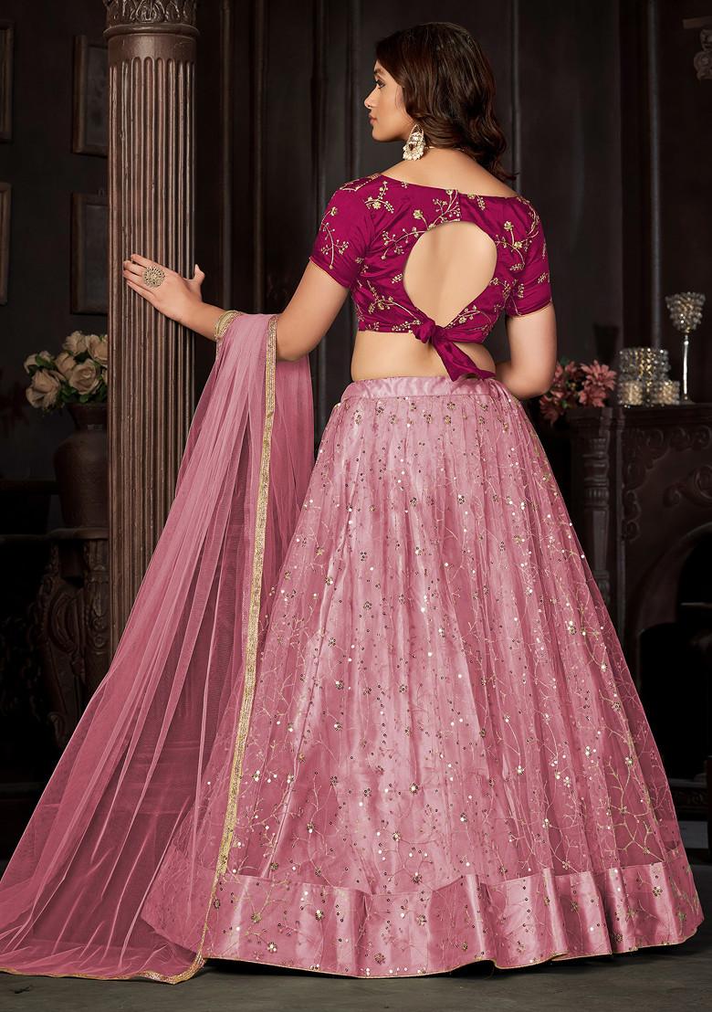 Baby Pink Sequin Embroidered Net Lehenga Set