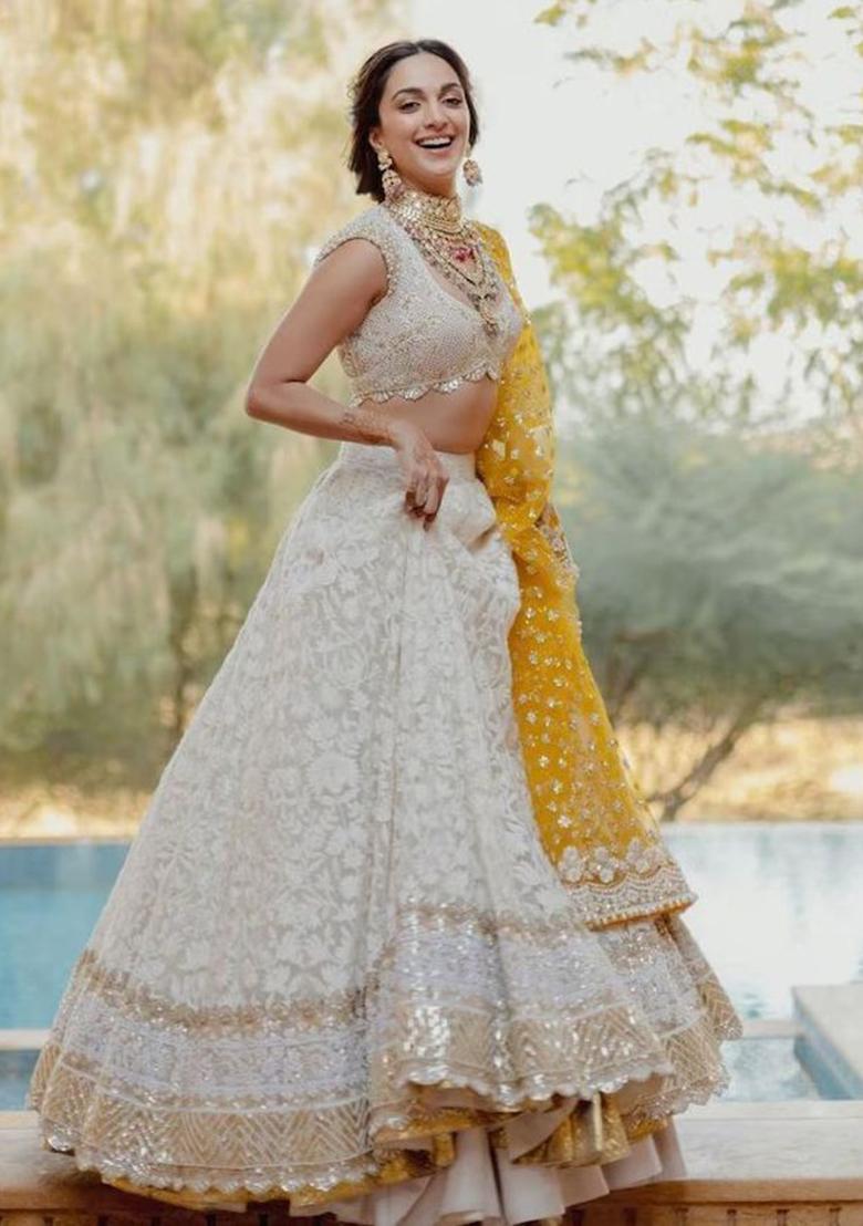 White Embroidered Georgette Lehenga Set