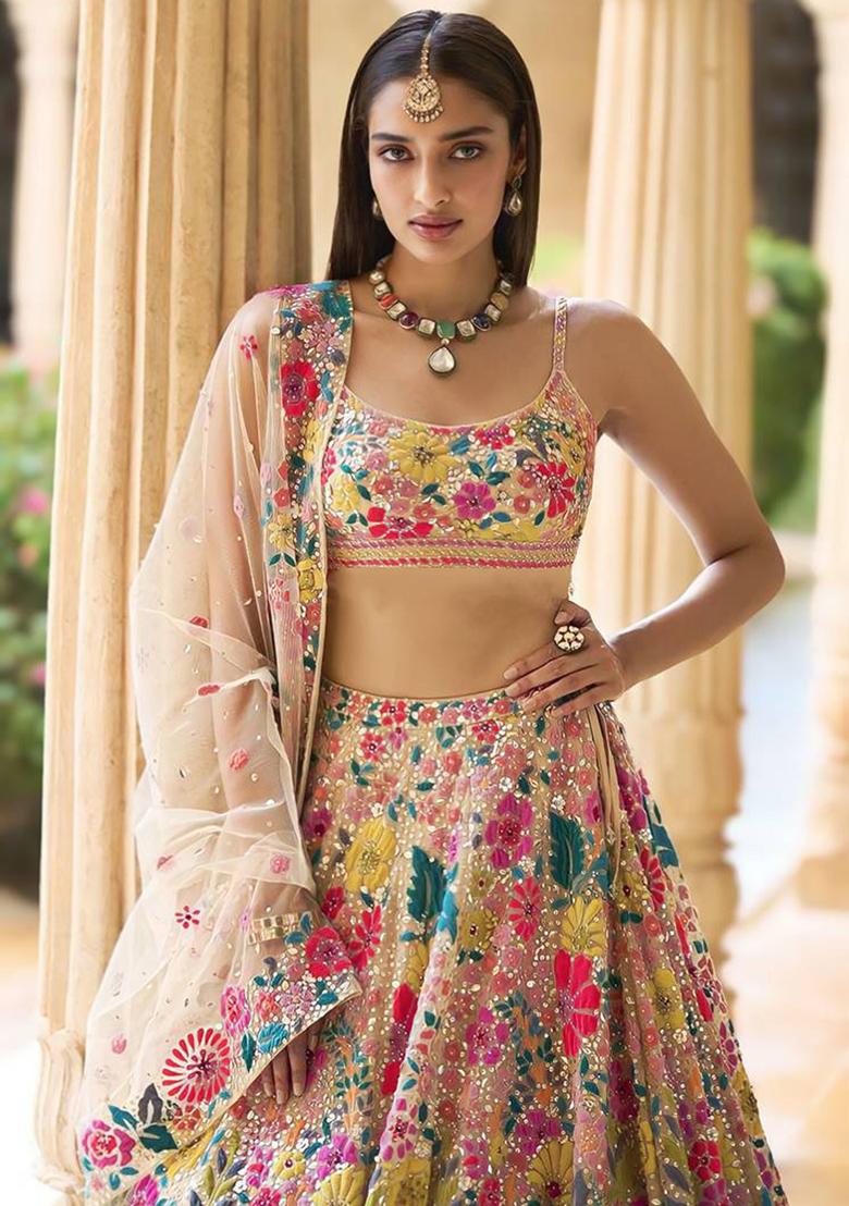Multicolor Sequin Embroidered Georgette Lehenga Set