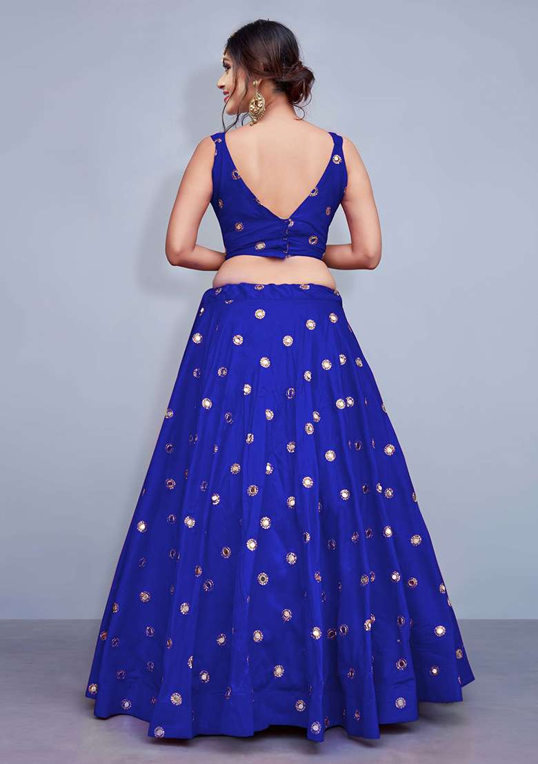 Light Blue Embellished Taffeta Silk Blend Lehenga Set - Indya