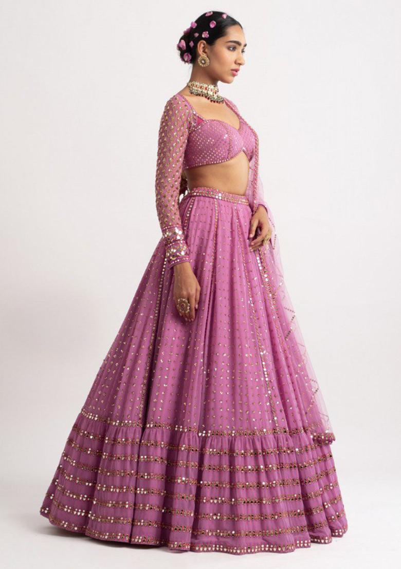 Pink Sequin Embroidered Faux Georgette Lehenga Set