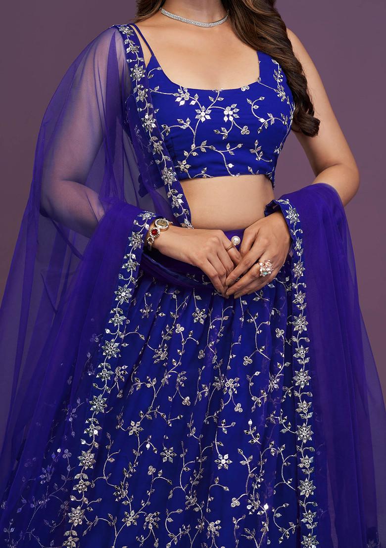 Royal Blue Zari Sequin Embroidered Net Lehenga Set