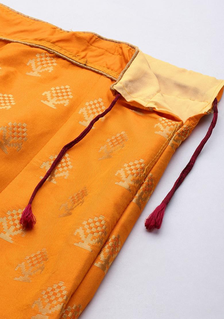 Orange Woven Zari Silk Blend Lehenga Set