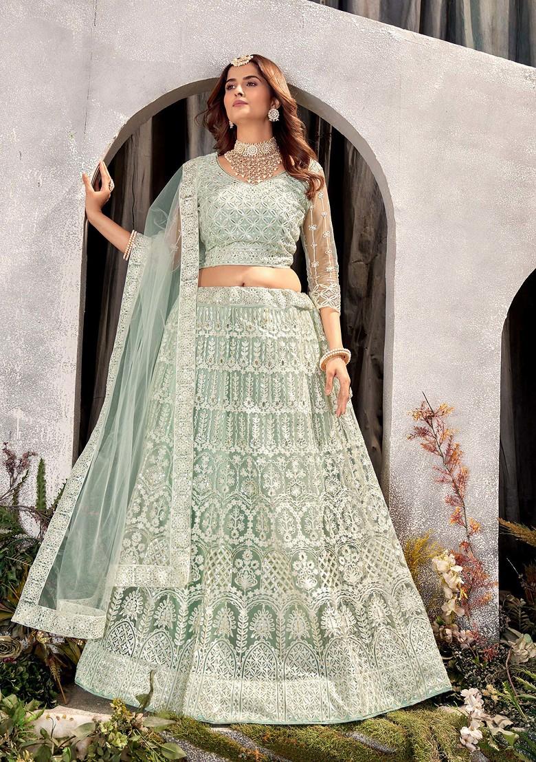 Pista Embroidered Net Lehenga Set