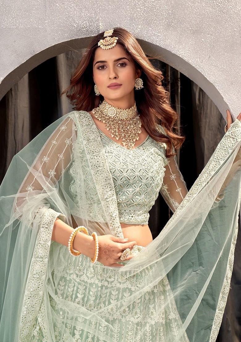 Pista Embroidered Net Lehenga Set