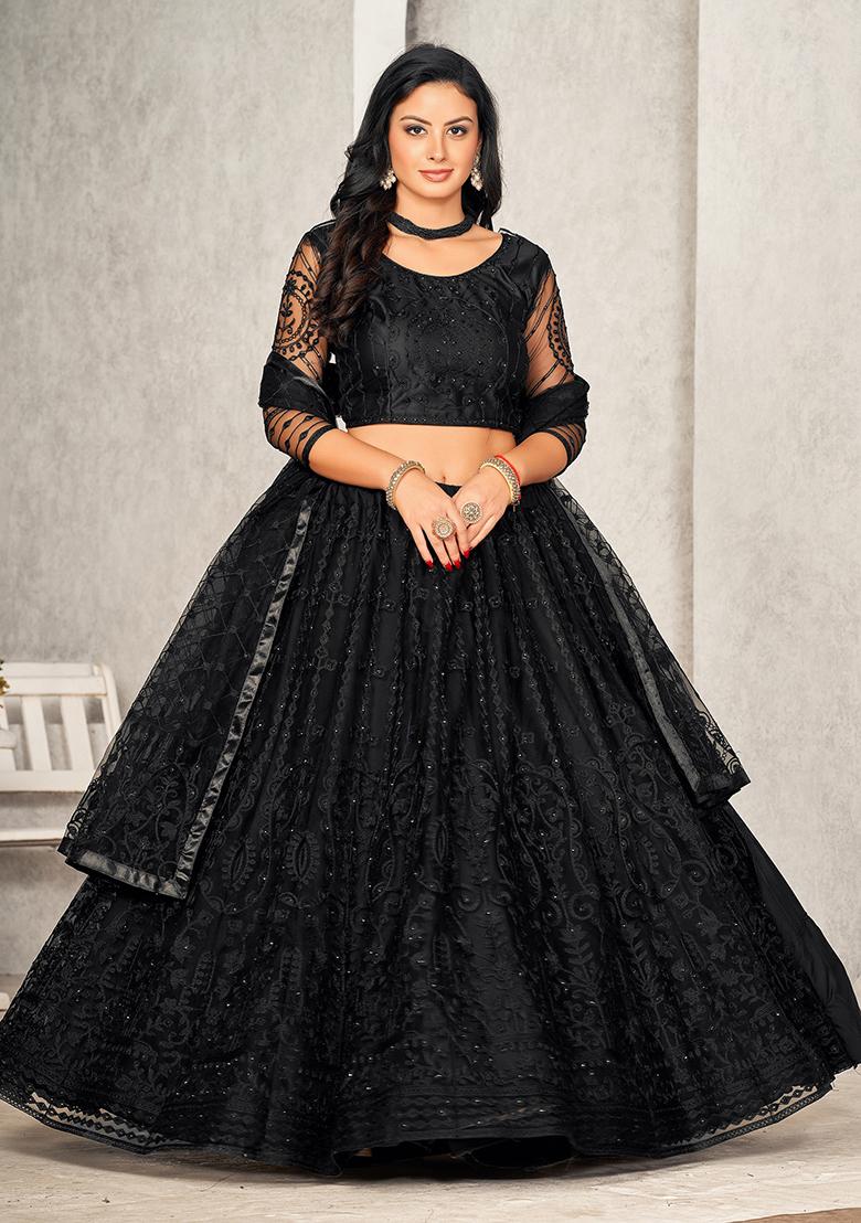 Black Embroidered Net Lehenga Set