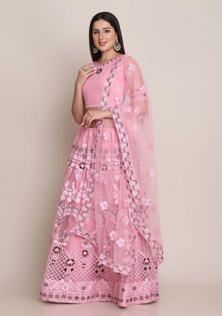 Light Pink Embroidered Net Lehenga Set