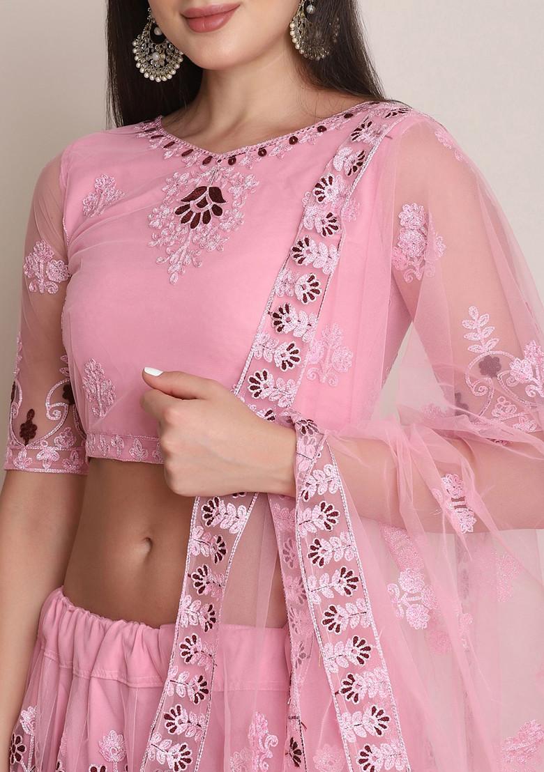 Light Pink Embroidered Net Lehenga Set