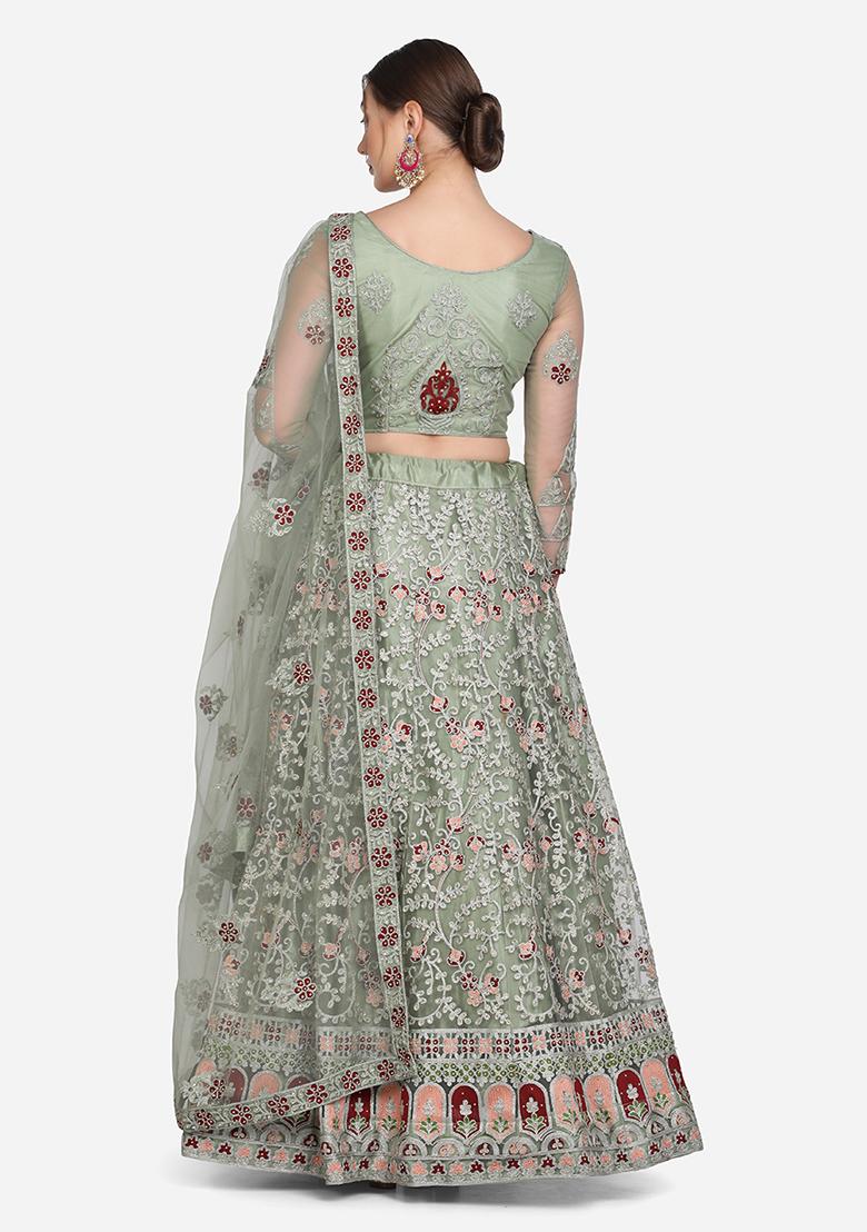 Light Green Embroidered Lehenga Set