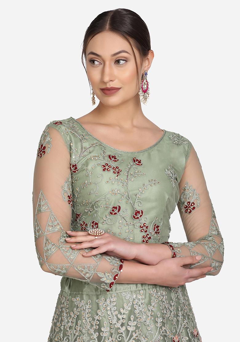 Light Green Embroidered Lehenga Set