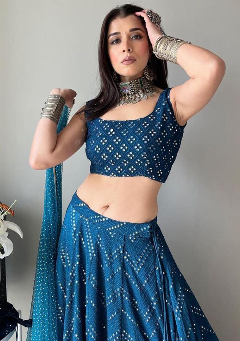 Wine Thread Embroidered Georgette Lehenga Set