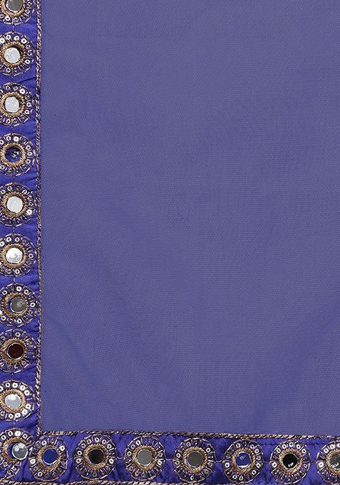 Light Blue Mirror Zari Embroidered Taffeta Silk Lehenga Set