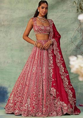 Red Thread Embroidered Boomer Silk Lehenga Set