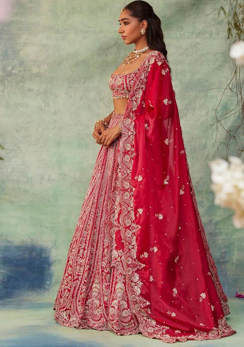 Red Thread Embroidered Boomer Silk Lehenga Set