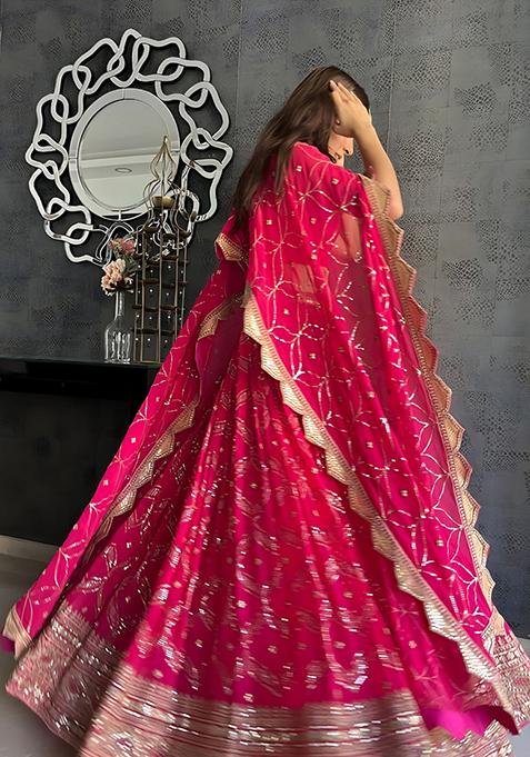 Magenta Sequin Zari Embroidered Banglori Silk Lehenga Set