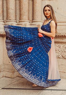 Blue Sequin Embroidered Georgette Lehenga Set