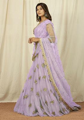 Lavender Embroidered Net Lehenga Set