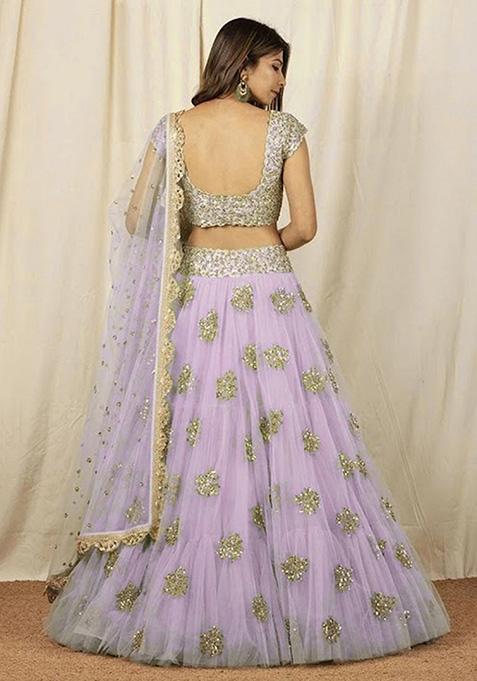 Lavender Embroidered Net Lehenga Set