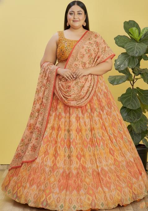 Green Digital Print Silk Satin Lehenga Set