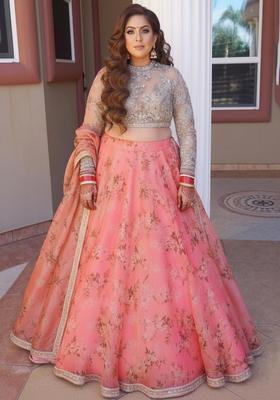 Yellow And White Embroidered Georgette Lehenga Set