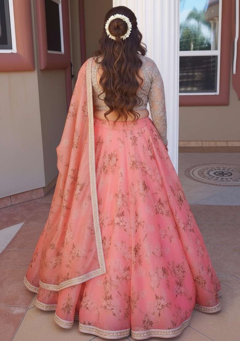 Yellow And White Embroidered Georgette Lehenga Set - Indya