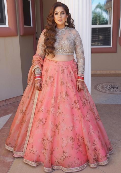 Yellow And White Embroidered Georgette Lehenga Set