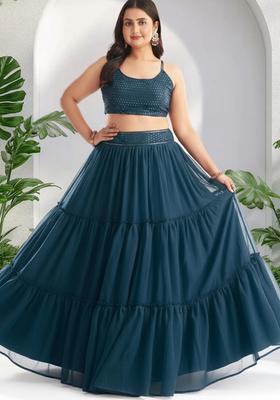 Blue Embroidery Georgette Lehenga Set