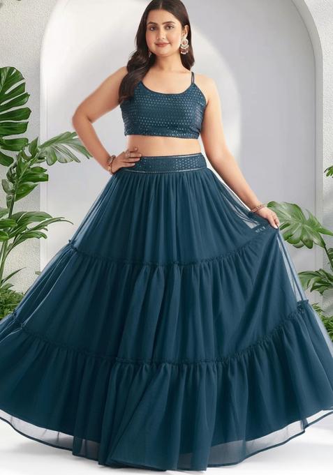 Blue Embroidery Georgette Lehenga Set