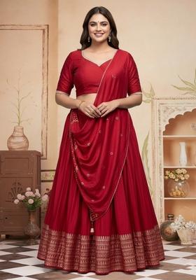 Purple Embroidered Net Lehenga Set