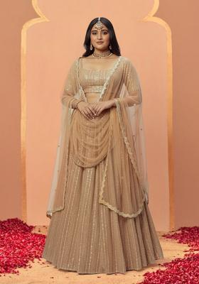 Orange Sequin Embroidered Organza Lehenga Set
