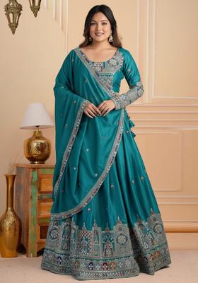 Red Embroidered Rayon Lehenga Set