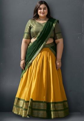 Yellow Embroidered Mulberry Silk Lehenga Set
