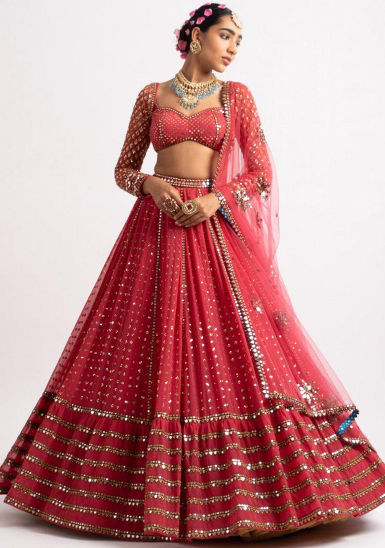Gajri Sequin Zari Embroidered Georgette Lehenga Set