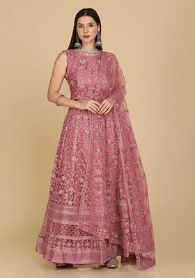 Pink Embroidered Net Lehenga Set