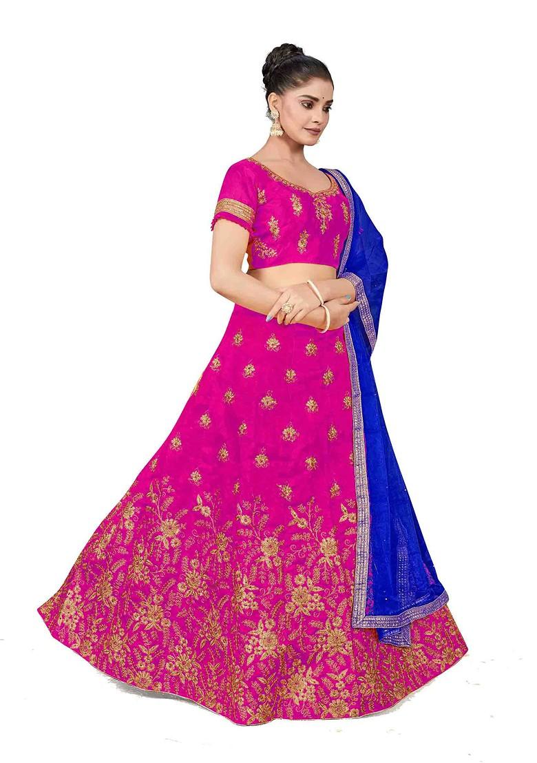Purple Zari Embroidered Silk Lehenga Set
