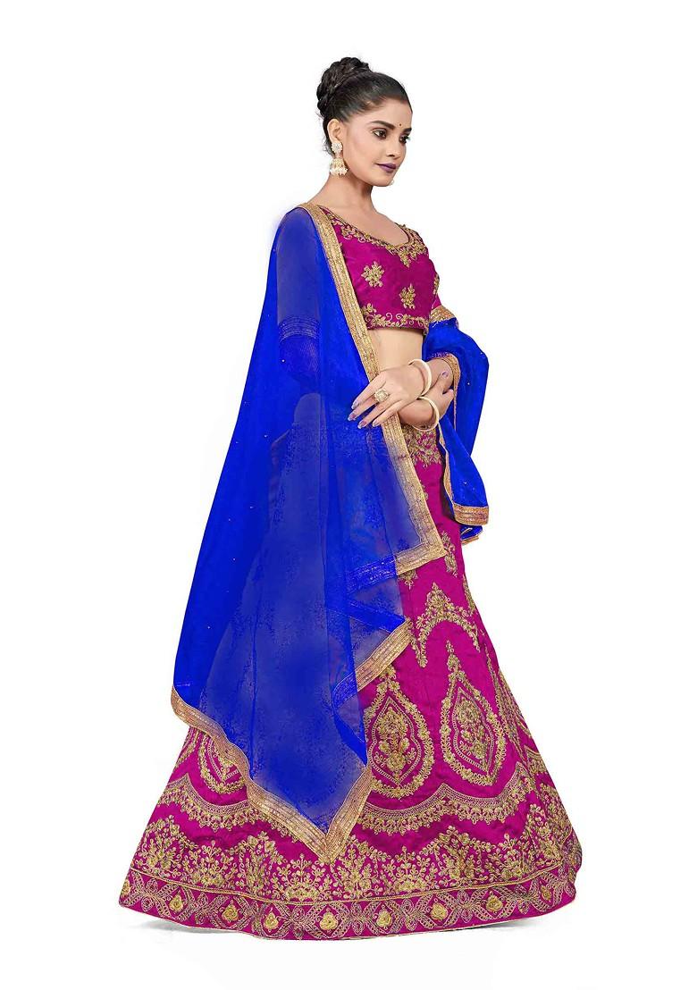 Purple Zari Embroidered Silk Lehenga Set