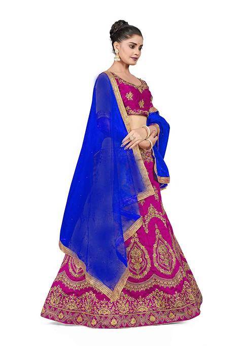 Purple Zari Embroidered Silk Lehenga Set