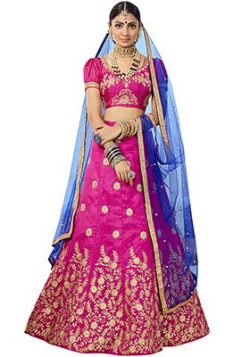 Pink Embroidered Silk Lehenga Set