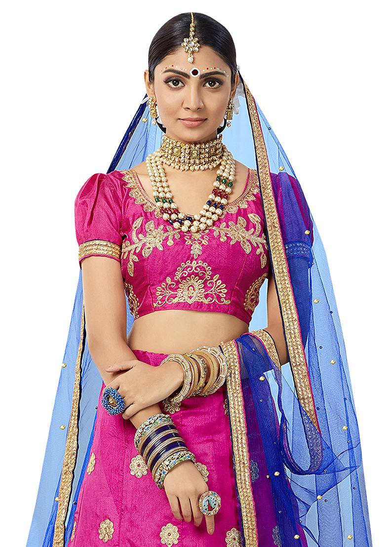 Pink Embroidered Silk Lehenga Set