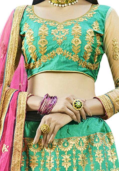Light Green Embroidered Silk Lehenga Set