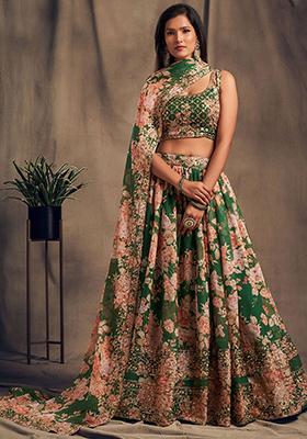 Green Embroidered Organza Lehenga Set