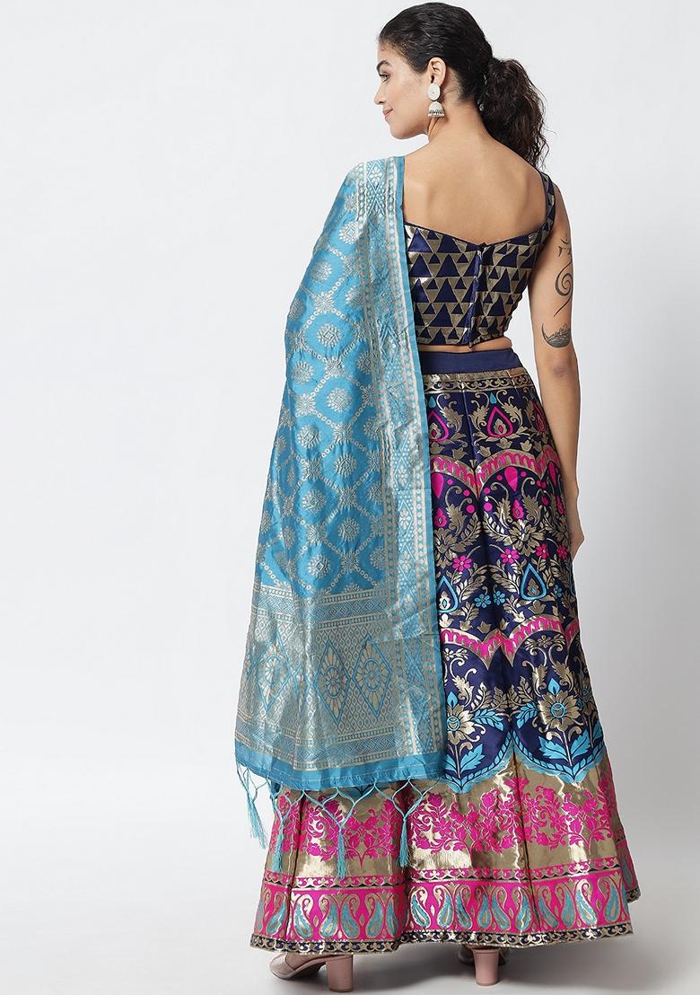 Blue Jacquard Work Banarasi Silk Jacquard Lehenga Set
