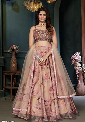 Beige Embroidered Art Silk Lehenga Set